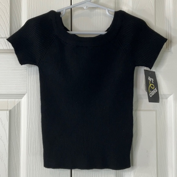 Art Class -  Girls Black Ribbed Tee Off the Shoulder Size M (7/8) - Picture 3 of 9